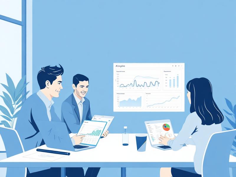Equipe analisando relatórios de visibilidade em IA